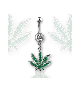 Navlepiercing smykke med grønt Cannabisvedhæng
