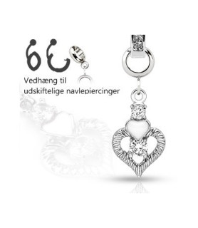 Ad-on-Charm til navlepiercinger - Dobbelt hjerte med smykkesten