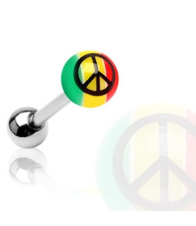 Peace - Tungepiercingsmykke i Rasta farver