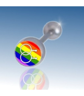 Tungepiercing med logo "Gay Pride" mandetegn