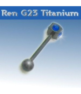 Sort titanium tunge piercing med blå Zirconia juveler