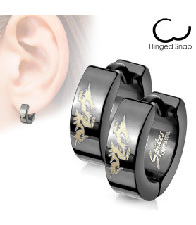Huggie ørering sort-anodiseret m/gulddrage