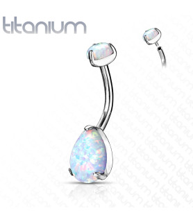 Titanium Navlepiercing med to Smukke Opal Sten